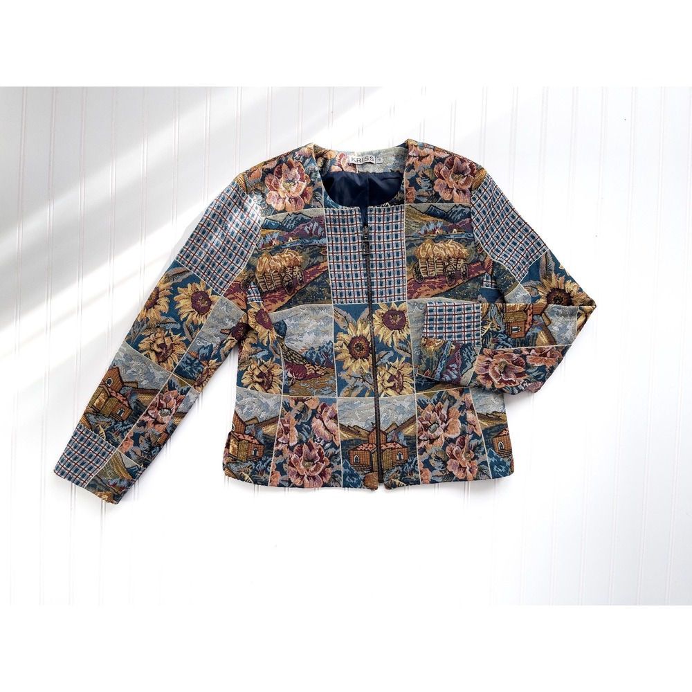 vtg‎ Kriss sunflower mallard duck floral tapestry jacket